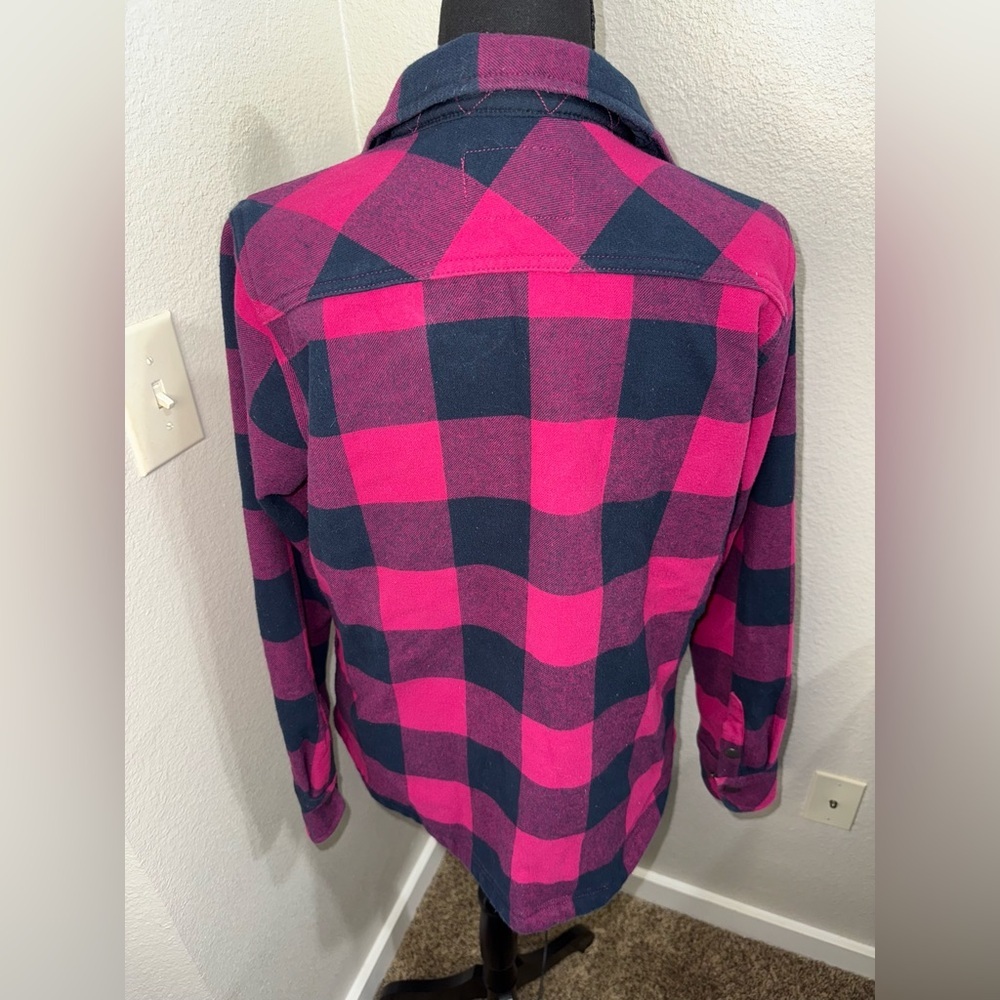 Orvis Pink Navy Buffalo Plaid Flannel Shirt Snap Western Grunge Y2K- Medium - Picture 8 of 9
